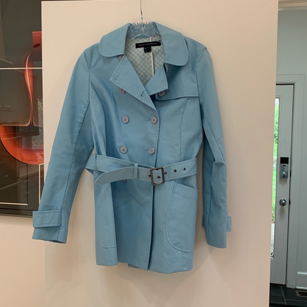 Cute French Connection trench coat baby sky blue!